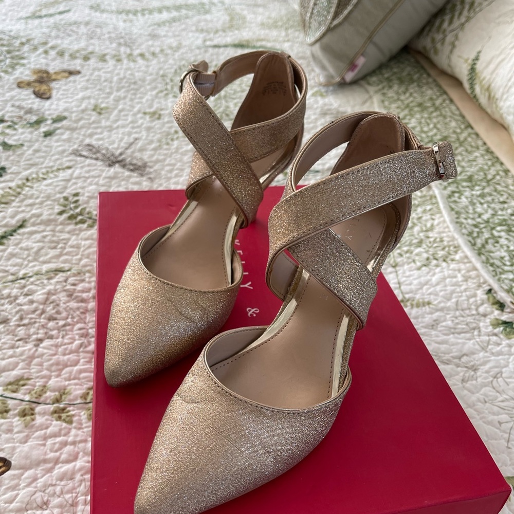 Gold cocktail strappy heels